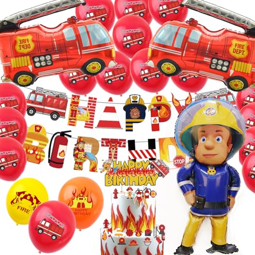 Tulov 43 Stück Feuerwehr Geburtstag Deko, Feuerwehrauto Folienballons, Feuerwehrmann Tortendekorationen für Kindergeburtstagspartys, Kinderpartys und Schulbildung Parteien von Tulov