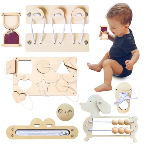 Tulov 7 Stück Hölzernes Busy Board Montessori, Montessori Busy Board DIY Zubehör mit vielen Möglichkeiten zum Spielen, Holz Montessori Busy Board Zubehör geeignet für Kinder von 1-6 Jahren Holzpuzzles von Tulov