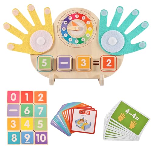 Tulov Montessori Spielzeug Lernspiel ab 4 5 6 Jahre,Kinder Mathe Lernspielzeug aus Holz,Fingerzählmathe,Lernspiele,Geschenk für Vorschule Jungen Mädchen zum Geburtstag Weihnachten Neujahr von Tulov