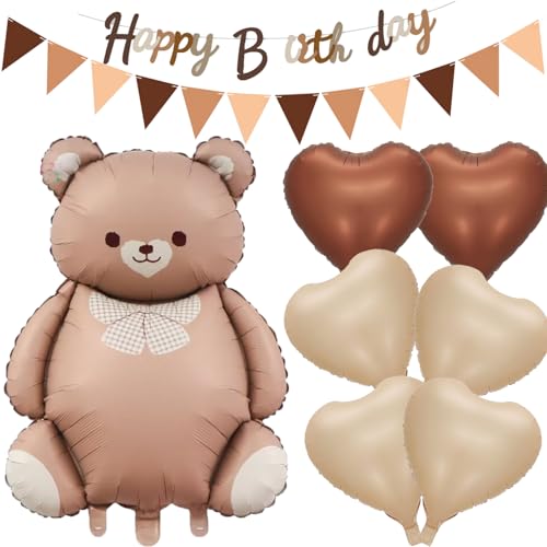 Bär Geburtstagsdeko Junge Mädchen, Geburtstag Deko Mädchen, Herz Folienballon Bären Luftballon mit Kaffeebanner Wimpel für Babyparty Baby Shower Kindergeburtstag Waldtiere Deko Geburtstag von Tulufanskrr