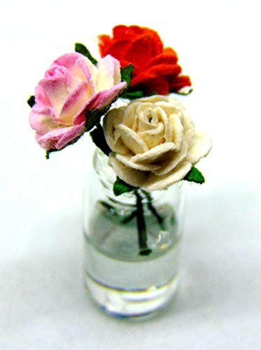 Tumdee Miniatures Puppenhaus Miniatur-Rosen im Maßstab 1:12, gemischte Papier-Rosen in einer Glasvase, Set 2 von Tumdee Miniatures