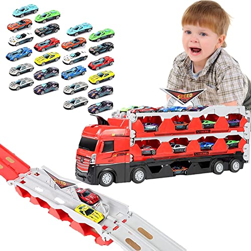 LKW Autos, Spielzeug für Kinder, großer LKW, faltbare Lagerung, Verformung, Rennstrecke, LKW Spielzeug (24 Teile) von Tumotsit