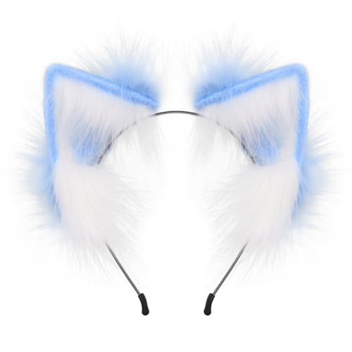 Tunbuy Halloween pelziger Anime niedliche Katzenohren Fuchs Kätzchen Kopfschmuck Lolita Stirnband für Charakter Cosplay Kostüm Party (blau) von Tunbuy