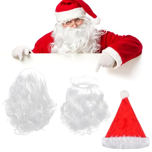 Tundwhite Weihnachtsmann Kostüm Set, 3 Stück Weihnachtsmütze Weihnachtsmann Bart und Perücke, Weihnachtsmann Bart + Perücke + Mütze, Weihnachtsmann Kostüm für Weihnachten Party Deko Tundwhite Weihnachtsmann Kostüm Set, 3 Stück Weihnachtsmütze Weihnachtsmann Bart und Perücke, Weihnachtsmann Bart + Perücke + Mütze, Weihnachtsmann Kostüm für Weihnachten Party Deko von Tundwhite