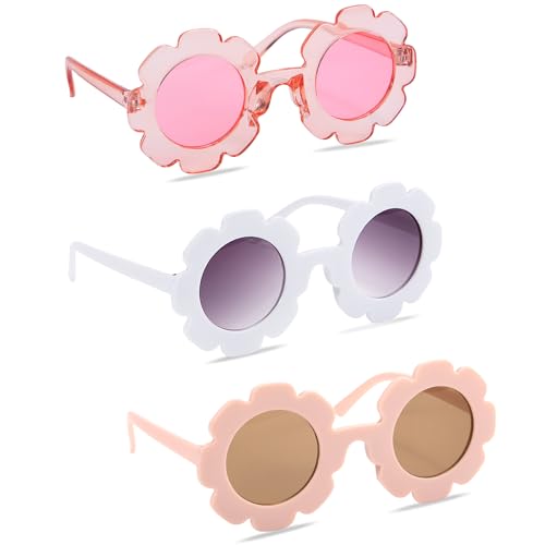 Tunejoy Kinder Sonnenbrillen 3 Stück Süß Runde Sonnenbrille Blumen Geformt Brille für Mädchen Party Geschenk Outdoor Strand Sonnenbrille (Farbe A) von Tunejoy