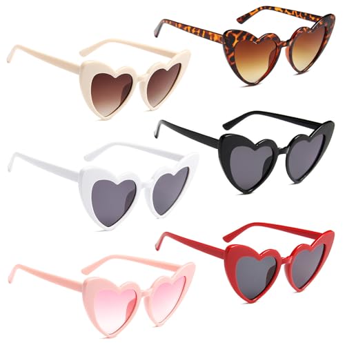Tuofang 6 Stück Herz Sonnenbrille, Sonnenbrillen Set, Lustige Sonnenbrille Kinder und Erwachsene, Herzbrille für Damen von Tuofang