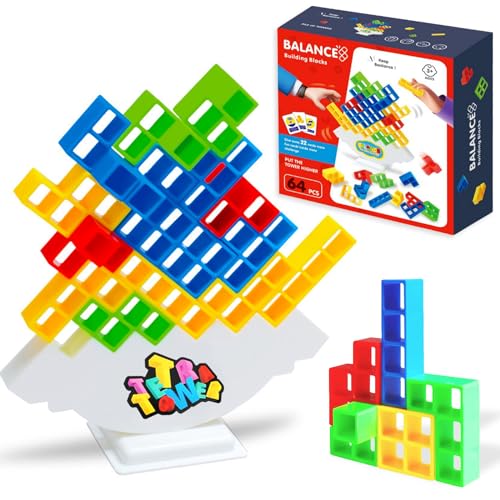 Tuofang Tetra Tower Spiel für Erwachsene Kinder, 64PCS Tetris Tower Balance Spielzeug, Lustig Stapelspiel Tower Game von Tuofang