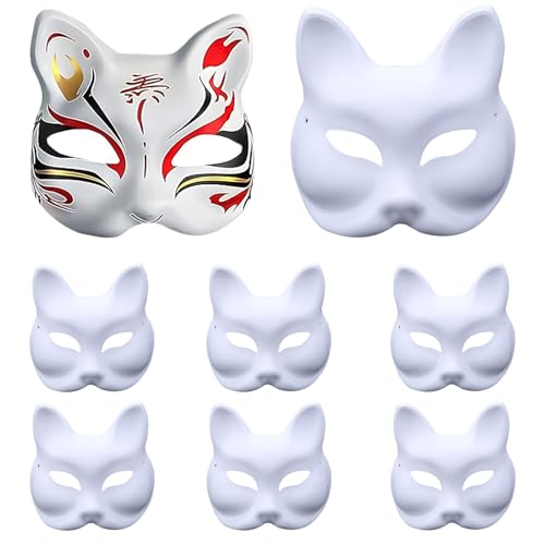 Tuofang 8 Stück DIY Katzenmaske, Weiße Maske Cosplay, Handgemalte Cat Maske, Party Maske Unbemalt Katze Masken Fuchsmaske, für Maskerade, Halloween, Kinder, Cosplay, Kostüm, Gastgeschenke (A) von Tuofang