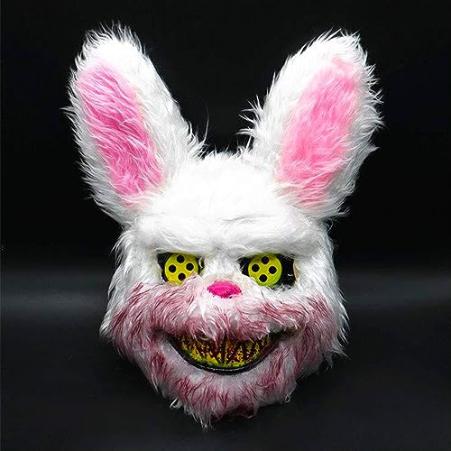 Tuofang 2Pcs Halloween Blutige Kaninchen Maske, Horror Bär Kaninchen Maske, Gruselige Halloween Bloody Bunny Maske für Erwachsene Kinder Cosplay Maskerade (Weiss) von Tuofang
