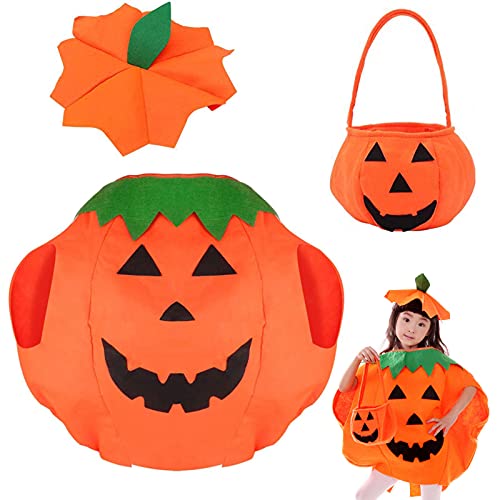 Tuofang Halloween Kürbis Mantel Hut Set, Halloween Kürbis Candy Bag, Halloween Kostüm Kürbiskostüm, Cosplay für Kind von Tuofang