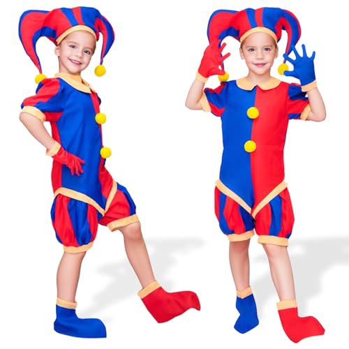 Tuofang Pomni Kostüm Kinder, The Amazing Digital Circus Kostüm, Pomni Digital Circus Kostüm Set für Jungen Mädchen Karneval Cosplay von Tuofang