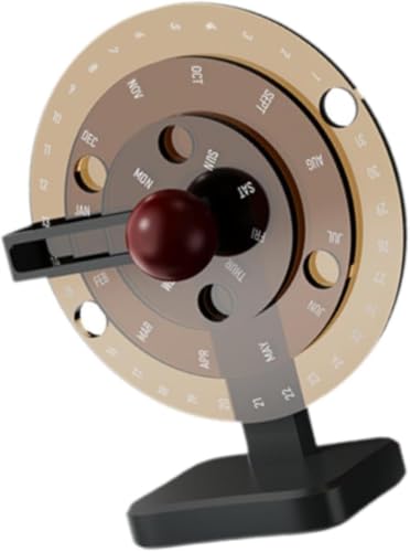 Runder Plattenspieler-Kalender, Acryl-Kalenderschild, manuell drehbare Scheiben, Kalender für Schlafzimmer, Bibliothek, Esszimmer, Wohnzimmer (braun) von Tuoservo