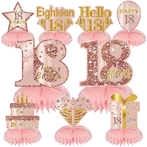 Rosa Rose Gold 18. Geburtstag Wabenaufsätze Dekorationen für Mädchen, 9 Stück Rose Gold Happy 18th Birthday Tischaufsätze Partyzubehör, achtzehn Jahre alter Geburtstag Tischaufsätze Schild Dekor Rosa Rose Gold 18. Geburtstag Wabenaufsätze Dekorationen für Mädchen, 9 Stück Rose Gold Happy 18th Birthday Tischaufsätze Partyzubehör, achtzehn Jahre alter Geburtstag Tischaufsätze Schild Dekor von Turypaty