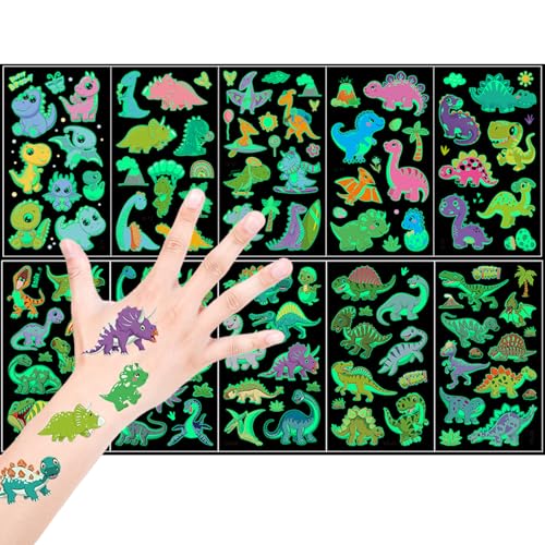 TuseRxln Dinosaurier Tattoo Kinder, 10 Blätter Leuchtendes Dinosaurier Temporäre Tattoos Set, Leucht Kindertattoos Temporäre Tattoos Aufkleber Sticker, Geburtstagsparty Zubehör für Kindergeburtstag. TuseRxln Dinosaurier Tattoo Kinder, 10 Blätter Leuchtendes Dinosaurier Temporäre Tattoos Set, Leucht Kindertattoos Temporäre Tattoos Aufkleber Sticker, Geburtstagsparty Zubehör für Kindergeburtstag. von TuseRxln