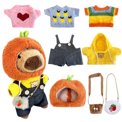 Capybara Plüschtier 9Pcs, Capybara Kuscheltier Kinder Spielzeug Ab 3 Jahre, 25cm Niedlichen Capybara Plushies mit mit Kleidung Tasche Hut, Stofftier-Wohndekoration Geschenke für Kinder Mädchen Jungen von Tutamaz