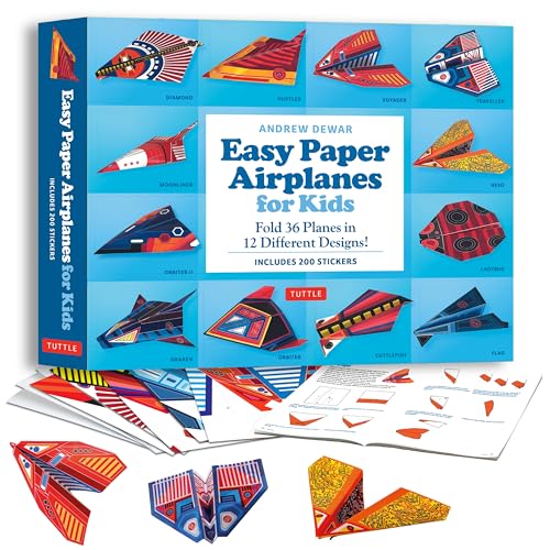 Easy Paper Airplanes for Kids Kit: Fold 36 Paper Planes in 12 Different Designs! - Includes 150 Stickers! von Tuttle Pub