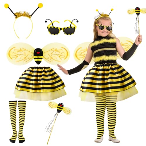 Bienenkostüm Kinder Damen, Faschingskostüme Karneval Biene Kostüm, Bienen Fasching Kostüm Mädchen Gelber Tüllrock Tütü Kinder Haarreif, Bienenflügel von Tutukyle
