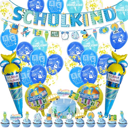Deko Einschulung Junge 2025- Blau Luftballons Einschulung Deko mit Ballon Schulkind Zuckertüte Folienballon Schulanfang Banner Schuleinführung Girlande Tortendeko für Einschulung Geschenk Party Deko Deko Einschulung Junge 2025- Blau Luftballons Einschulung Deko mit Ballon Schulkind Zuckertüte Folienballon Schulanfang Banner Schuleinführung Girlande Tortendeko für Einschulung Geschenk Party Deko von Tutukyle