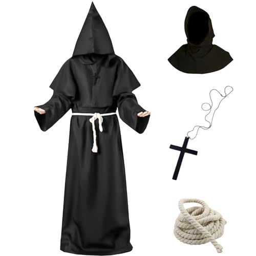 Tutukyle Mönch Kostüm, Mönch Robe Kostüm mit Kreuz Halskette, Herren Mittelalter Renaissance Robe, Mönchskutte Kostüm Mittelalter Renaissance Robe für Halloween Karneval von Tutukyle