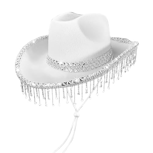 Tuxuseo Cowboy Hut Für Damen,Westernhut für Kostümfeste | Pailletten Quasten Reise Kopfschmuck Für Musikfestivals Und Stylische Glitzer Kopfbedeckung Tuxuseo Cowboy Hut Für Damen,Westernhut für Kostümfeste | Pailletten Quasten Reise Kopfschmuck Für Musikfestivals Und Stylische Glitzer Kopfbedeckung von Tuxuseo