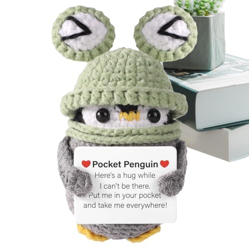 Tuxxjzm Lustiger Pinguin mit positiver Karte, Kartoffel mit positivem Leben, aus Strickwolle Pinguin – inspirierende Kartoffel aus kreativer Wolle, mit positiven Karten für von Tuxxjzm