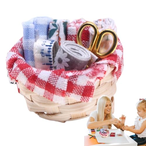 Tuxxjzm Miniatur-Puppe Nähen Handwerk | Gefälligkeiten Zubehör Faden Korb Zubehör | Puppen-Strickset, realistisches Bastelzubehör für Familien, Freunde von Tuxxjzm
