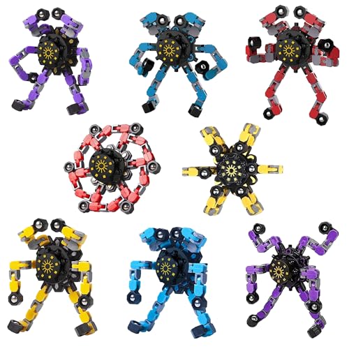 8er-Pack umwandelbare Fingerroboter-Spinner für Kinder und Erwachsene, kreatives, verformbares Fidget-Fingerspitzen-Gyro-Top, DIY-Spiralkette, Metallspielzeug, veränderbar, ADS, ADHS, Autismus von TwCare