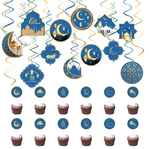 Tweovnai Eid Ramadan Dekoration Thema Party Spirale Anhänger Mond Stern Dekoration Kuchen Flagge für Ramadan Partyzubehör von Tweovnai
