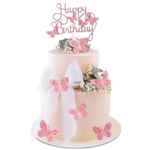 13 Stück rosa Schmetterlings-Kuchendekorationen, rosa Glitzer-Schmetterling-Kuchenaufsätze, 3D-Schmetterlinge, Geburtstagsdekorationen für Frauen und Mädchen, Party, Hochzeit, Kuchen 13 Stück rosa Schmetterlings-Kuchendekorationen, rosa Glitzer-Schmetterling-Kuchenaufsätze, 3D-Schmetterlinge, Geburtstagsdekorationen für Frauen und Mädchen, Party, Hochzeit, Kuchen von Tweruna