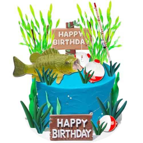 Angeln Tortendeko Fisch Kuchen Deko Geburtstag Angeln Dekoration Fishing Happy Birthday Cake Topper Angler Kuchen Topper Kindergeburtstag Dekoration 17 Stück von Twinice