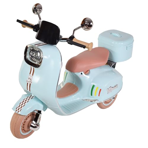 Twinly SCOOTLY Elektromotorrad für Kinder, mit Fernbedienung, Ladegerät und Akku 6 V bis 40 min, Pedalbeschleuniger, Kofferraum, USB, Licht und MP3-Player, Bluetooth (Minze) von Twinly