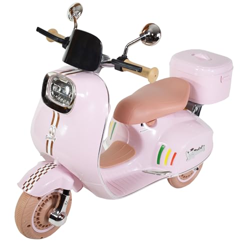 Twinly SCOOTLY Elektromotorrad für Kinder, mit Fernbedienung, Ladegerät und Akku 6 V bis 40 min, Pedalbeschleuniger, Kofferraum, USB, Licht und MP3-Player, Bluetooth (Rosa) von Twinly