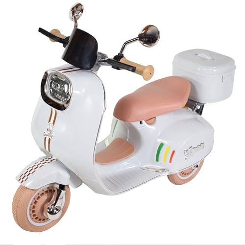 Twinly SCOOTLY Elektromotorrad für Kinder, mit Fernbedienung, Ladegerät und Akku 6 V bis 40 min, Pedalbeschleuniger, Kofferraum, USB, Licht und MP3-Player, Bluetooth (grau) von Twinly