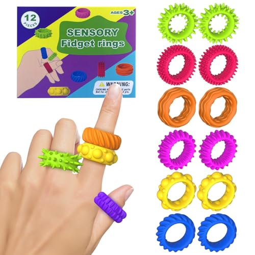 Fidget Toys, Sensory Stones,6 Stück Anti Stress Spielzeug, Beruhigende Fidget Toy Für Kinder und Erwachsene, Sensorisches ADHS Spielzeug Zur Entspannung und Angstbewältigung (Fidget Ring) von Twinsun