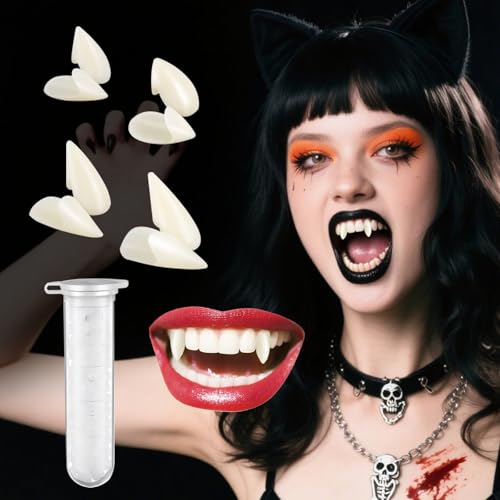 Vampirzähne, 4 Größen, personalisierbar, Vampirzähne für Halloween, Kostüm-Requisiten, Cosplay, Partygeschenke (4 Paar mit festem Klebstoff) von Twinsun