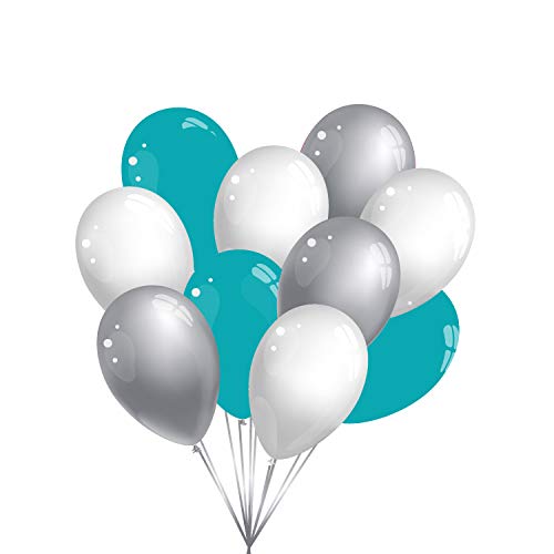 30 Luftballons, je 10 Stück pro Farbe - in verschiedenen Farben - 100% Naturlatex & 100% biologisch abbaubar - twist4 (türkis/silber/weiß) von Twist4