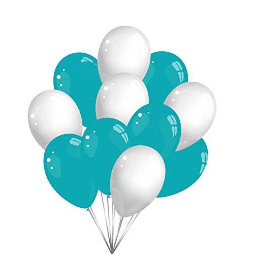 Twist4 50 Premium Luftballons in Weiß / Türkis - Made in EU - 100% Naturlatex somit 100% giftfrei und 100% biologisch abbaubar - Geburtstag Party Hochzeit Silvester Karneval - für Helium geeignet von Twist4