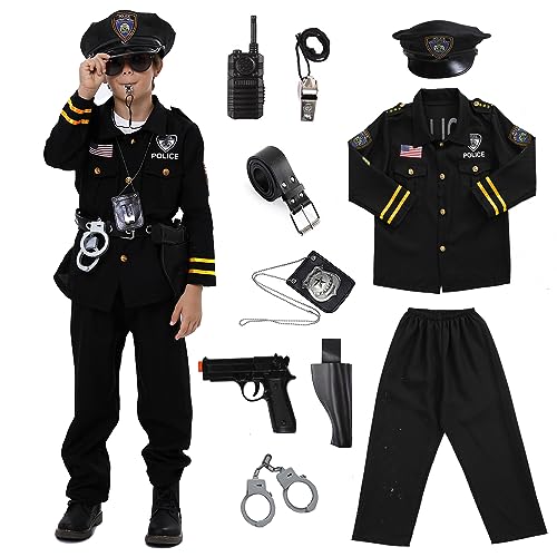 Twister.CK Polizist Offizierskostüm für Kinder, Polizeikostüm für Kinder, Polizeikostüm, Hemd, Hose, Hut, Gürtel, Halloween-Cosplay-Party (S) von Twister.CK