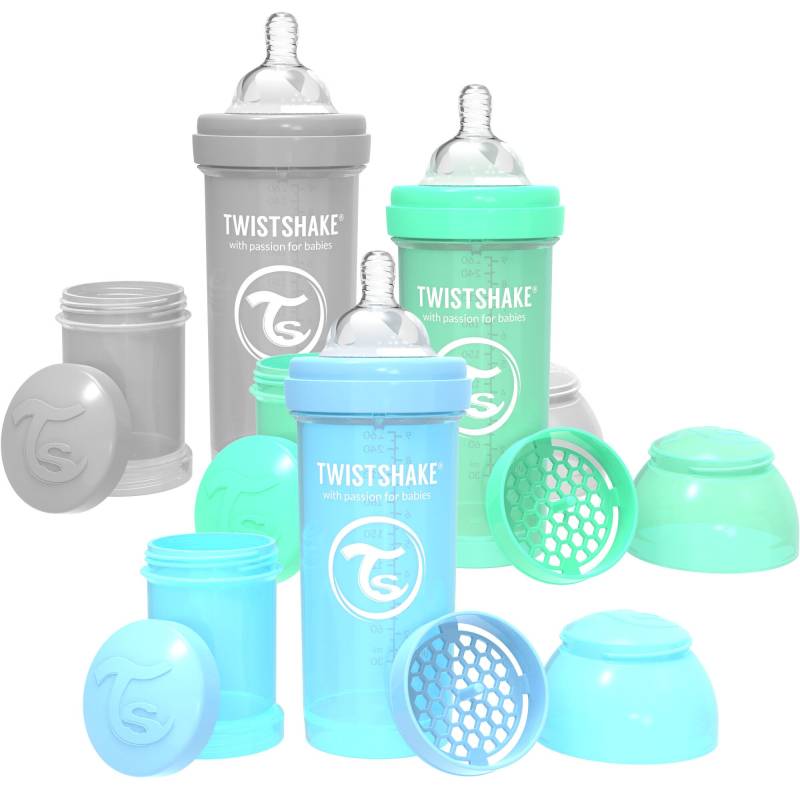 Twistshake  Anti-Kolik Babyflasche 260 ml 3er-Pack, Blau/grau/grün von Twistshake