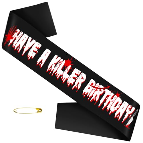 Schwarze Satin-Schärpe mit weißen Buchstaben für Halloween, Horror, Scream, Zombie, Vampir-Party-Dekorationen, Gastgeschenke Schwarze Satin-Schärpe mit weißen Buchstaben für Halloween, Horror, Scream, Zombie, Vampir-Party-Dekorationen, Gastgeschenke von TxscOxwP1