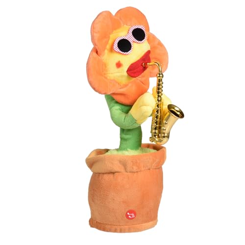 TyCylKu Singende Sonnenblume Singende Und Tanzende Sonnenblume Sprechende Sonnenblumes Leuchtendes, Sprechendes, Sich Wiederholendes Saxophon Aus Weichem Plüsch, Partygeschenke, Dekokissen, 80 Lieder von TyCylKu