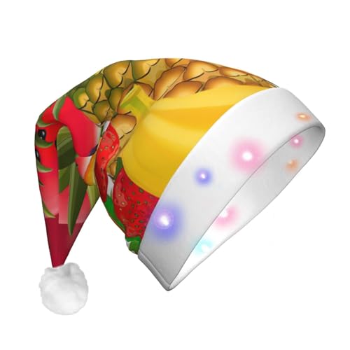 TyEdee Frische Früchte Ananas-Druck leuchtende LED-Weihnachtsmütze, lustige Weihnachtsmütze, festliche Weihnachtsparty-Hut, Urlaubsmütze für Erwachsene von TyEdee