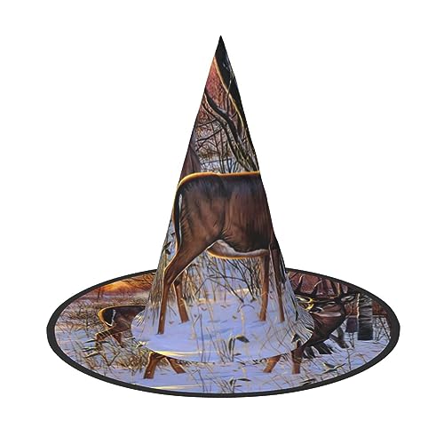 TyEdee Gruseliger Halloween-Hexenhut, magische Kappe, für Halloween-Dekoration, Cosplay, Kostümzubehör, Hirschbild von TyEdee