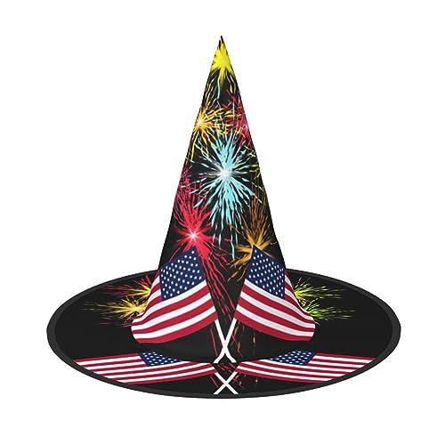 TyEdee - Halloween Hexenmütze Gruselige Karnevalsmütze Magier Cap für ein Halloween-Abenteuer 3-teilig US-Flagge Feuerwerk von TyEdee