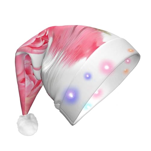 TyEdee Hübscher rosa Blumendruck leuchtende LED-Weihnachtsmütze, lustige Weihnachtsmütze, festliche Weihnachtsparty-Hut, Urlaubsmütze für Erwachsene von TyEdee