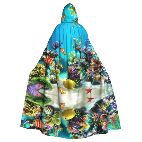 TyEdee Kapuzenumhang mit tropischem Fisch-Druck, für Erwachsene, Karnevals-Umhang, Halloween-Hexenkostüm für Damen und Herren von TyEdee