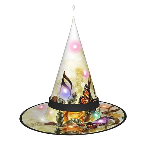 TyEdee LED-beleuchteter leuchtender Hexenhut, Magier-Hexenkappe, Halloween-Dekorhut, für Party-Dekoration, Musikrosen, romantisch von TyEdee