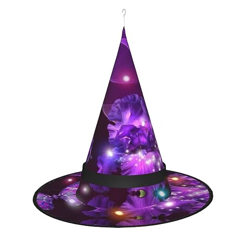 TyEdee LED-beleuchteter leuchtender Hexenhut, Magier-Hexenkappe, Halloween-Dekorhut, für Party-Dekoration, lila Schmetterling von TyEdee