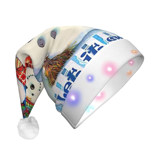TyEdee Merry Christmas Print Leuchtende LED-Weihnachtsmütze, lustige Weihnachtsmannmütze, festliche Weihnachtsparty-Hut, Urlaubsmütze für Erwachsene von TyEdee