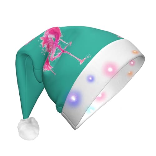 TyEdee Weihnachtsmütze mit Flamingo-Druck, Weihnachtsmann-LED-Licht, Weihnachtsmütze für Erwachsene, Weihnachtsparty-Hut, geeignet für Neujahrspartys von TyEdee